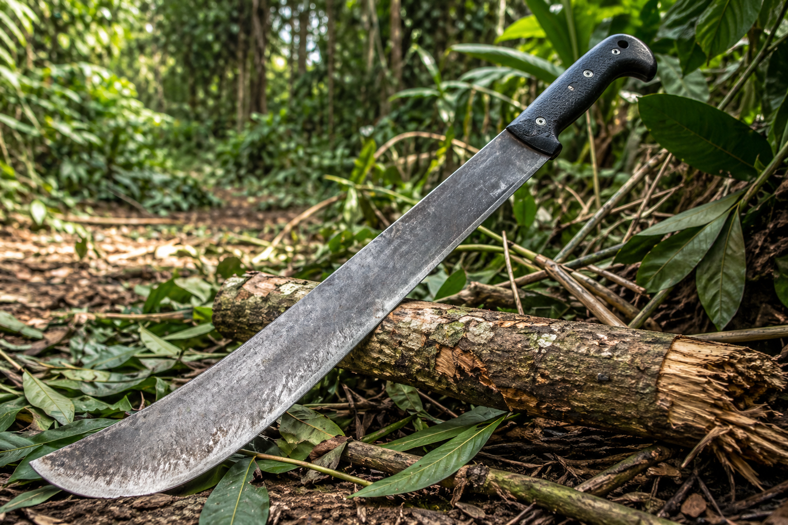 machete cutting grass in outdoor environment